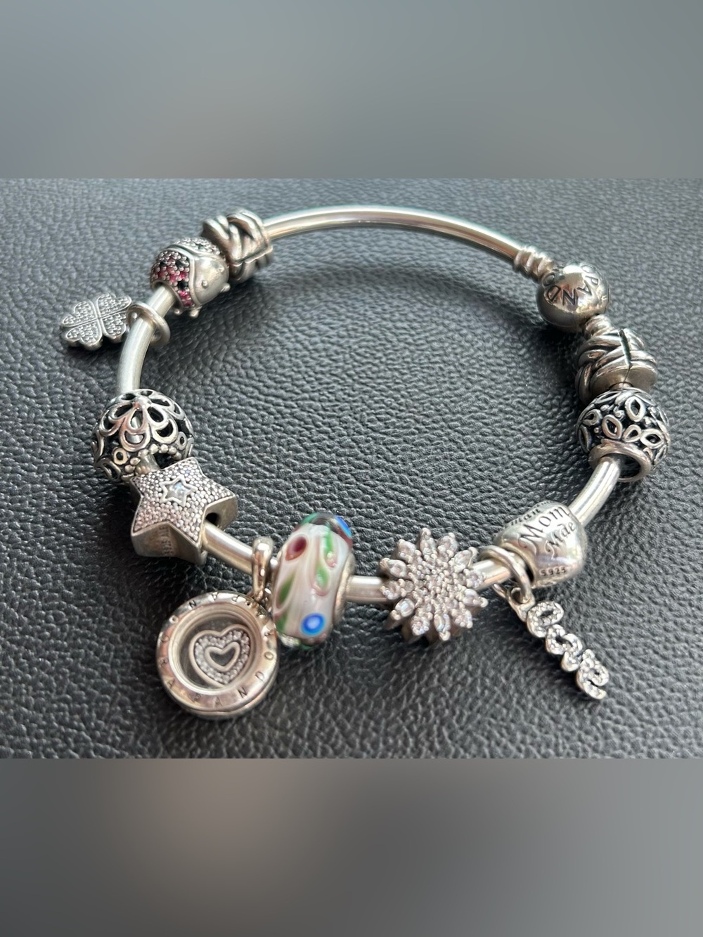 Pandora Silver Charm Bracelet with Multicolor Glass Center and Pink Accents - Picture 8 of 9